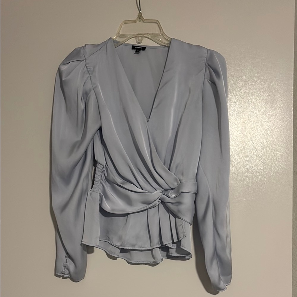 Light Blue Wrap Blouse with Twist Front